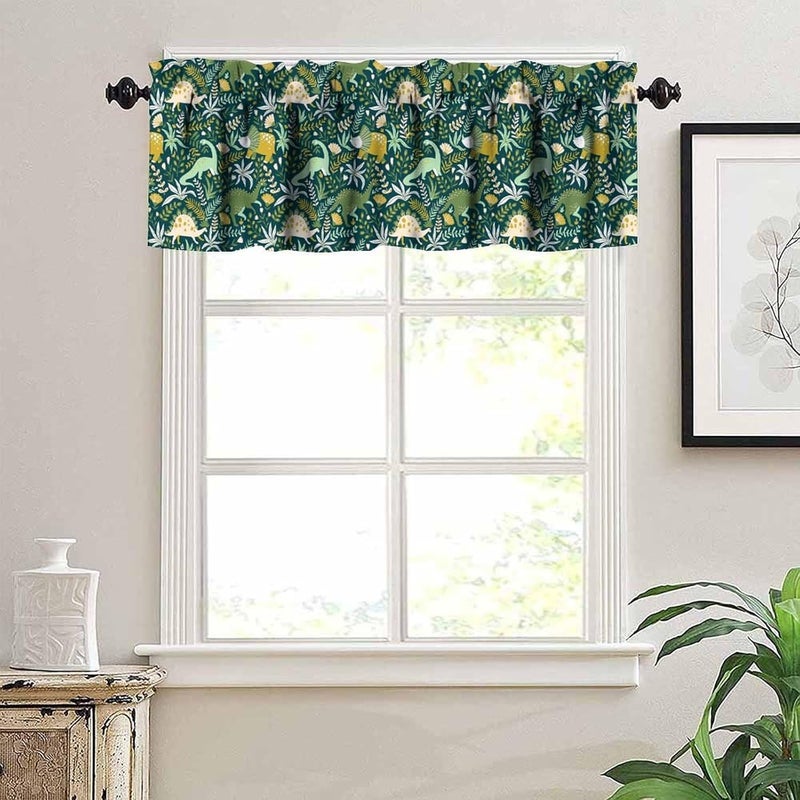 YSWOW Dinosaur Valance Curtain for Kids Boys Girls Nursery Playroom Room Decor Cute Cartoon Dino Art Printed Window Drapes W54xL18in Fabric 1 Panel - Image 2